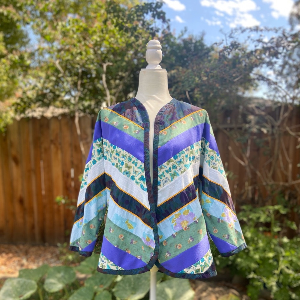 Vintage Purple, Teal & Blue Patchwork Jacket - Picture 3 of 15